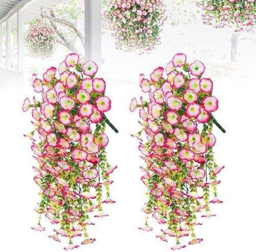 Artificial Hanging Morning Glory Flowers with Eucalyptus Leaves Pink