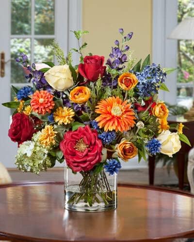 Mixed Silk Flower Bouquet with Glass Vase