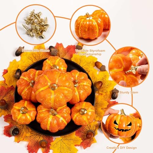 Ywlake 12 Pcs Artificial Orange Pumpkins Fall Decor