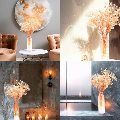 Dried Flowers Babys Breath Bouquet Glass Vase with Artificial Crystals