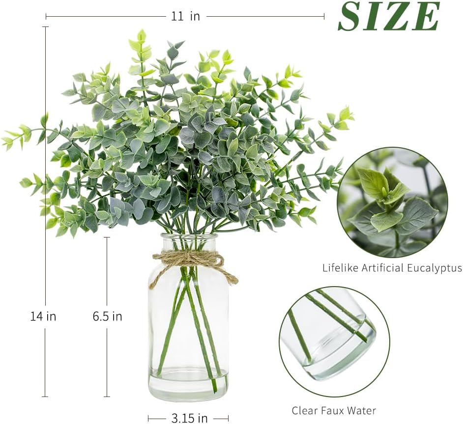 Lifelike Artificial Eucalyptus in Glass Vase with Faux Water