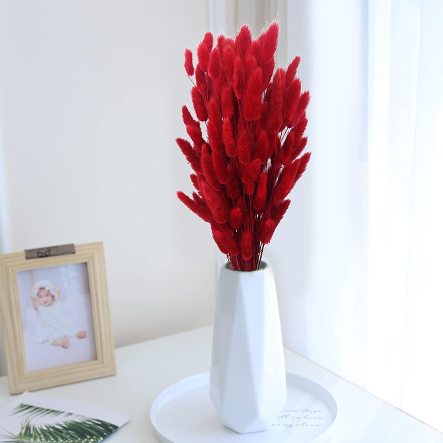 CISDUEO 120pcs Dried Red Bunny Tail Flowers