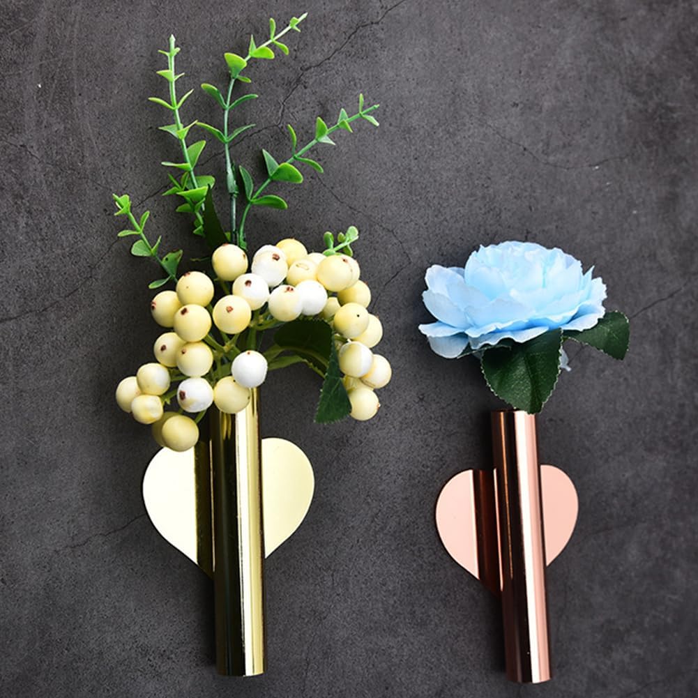 Heart Shaped Wall Mounted Flower Tube in Gold