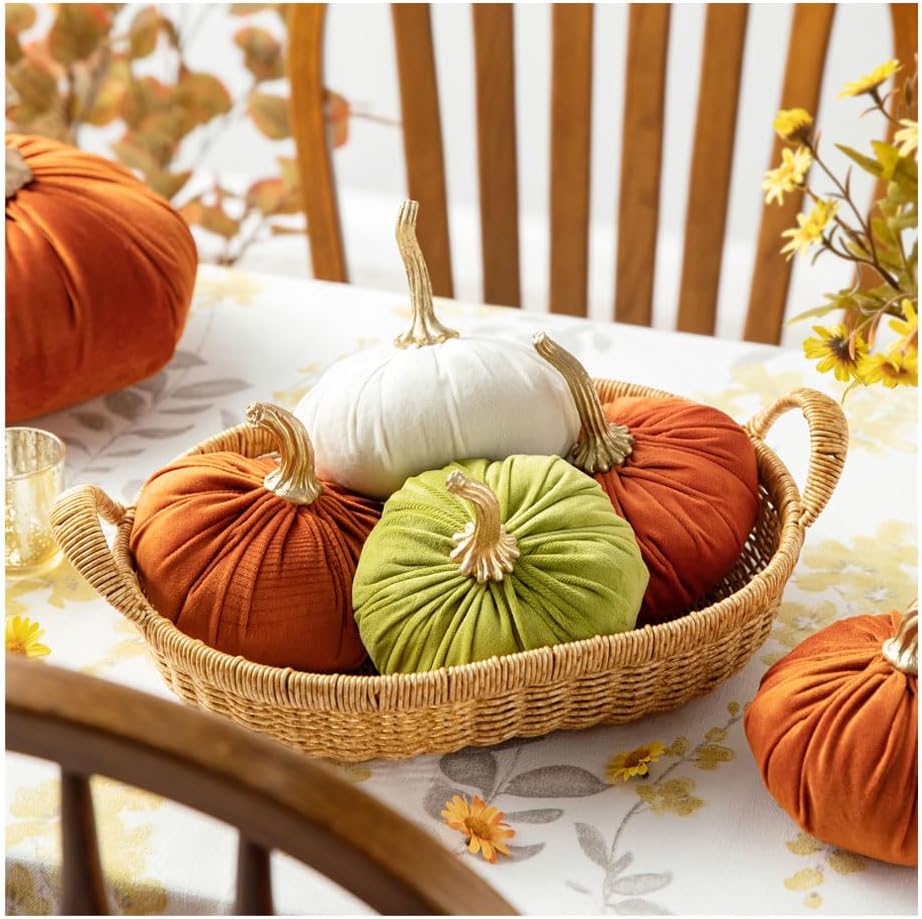Glitzhome 3 Pack Velvet Pumpkins for Fall Decor