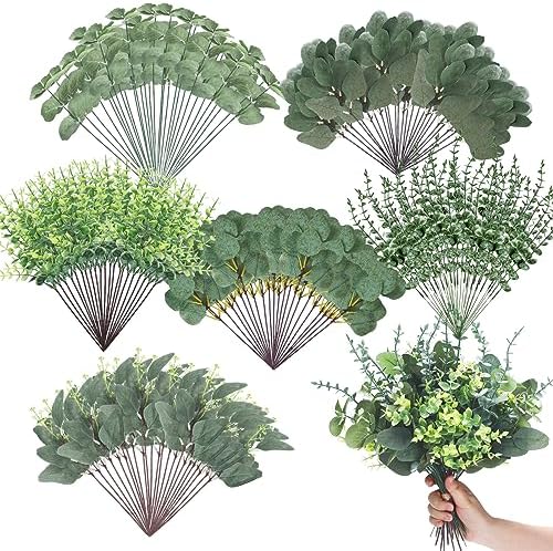 Ceenna 300 Pcs 6 Kinds Artificial Eucalyptus Greenery Bundle