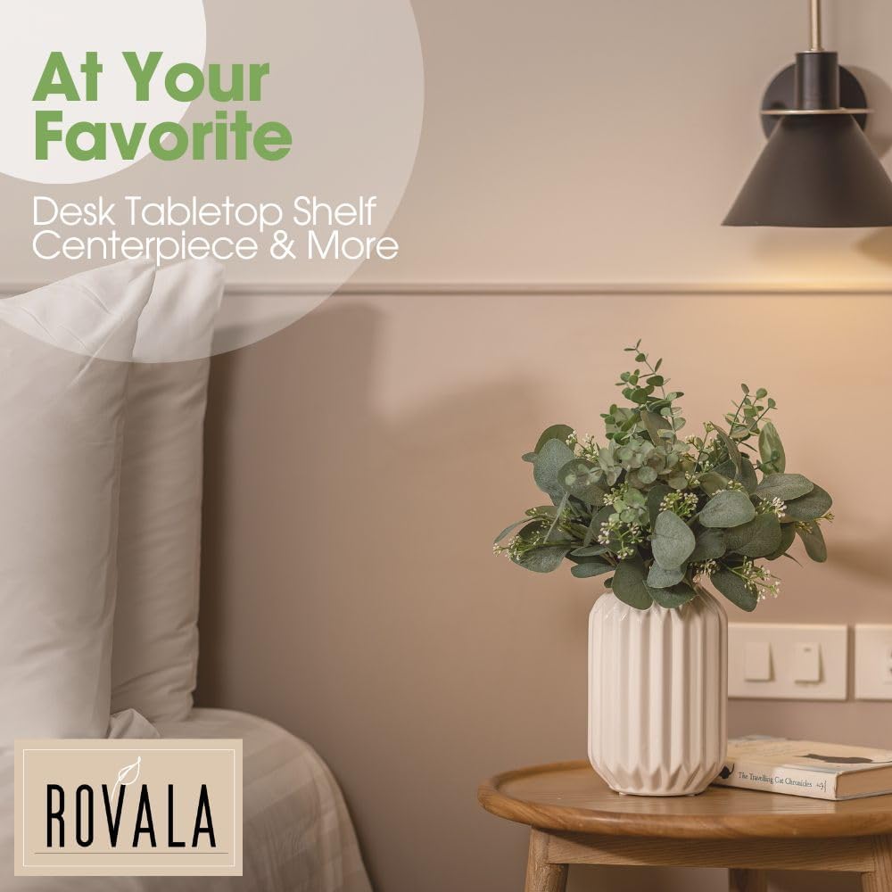 Realistic Fake Eucalyptus Plant with White Ceramic Vase