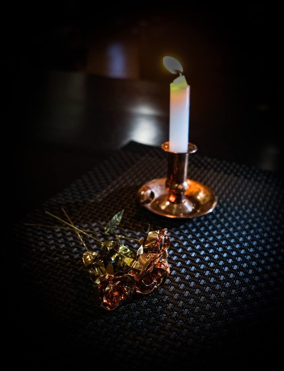 65 Inch Golden Metal Rose Sculpture - Hand Forged Copper Flower Gift