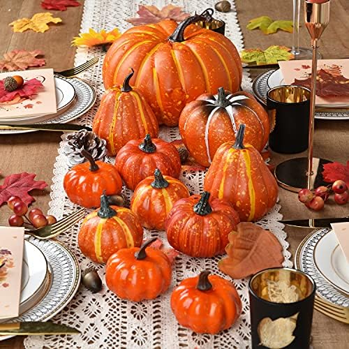 DearHouse 12Pcs Artificial Pumpkin Set for Autumn Decor