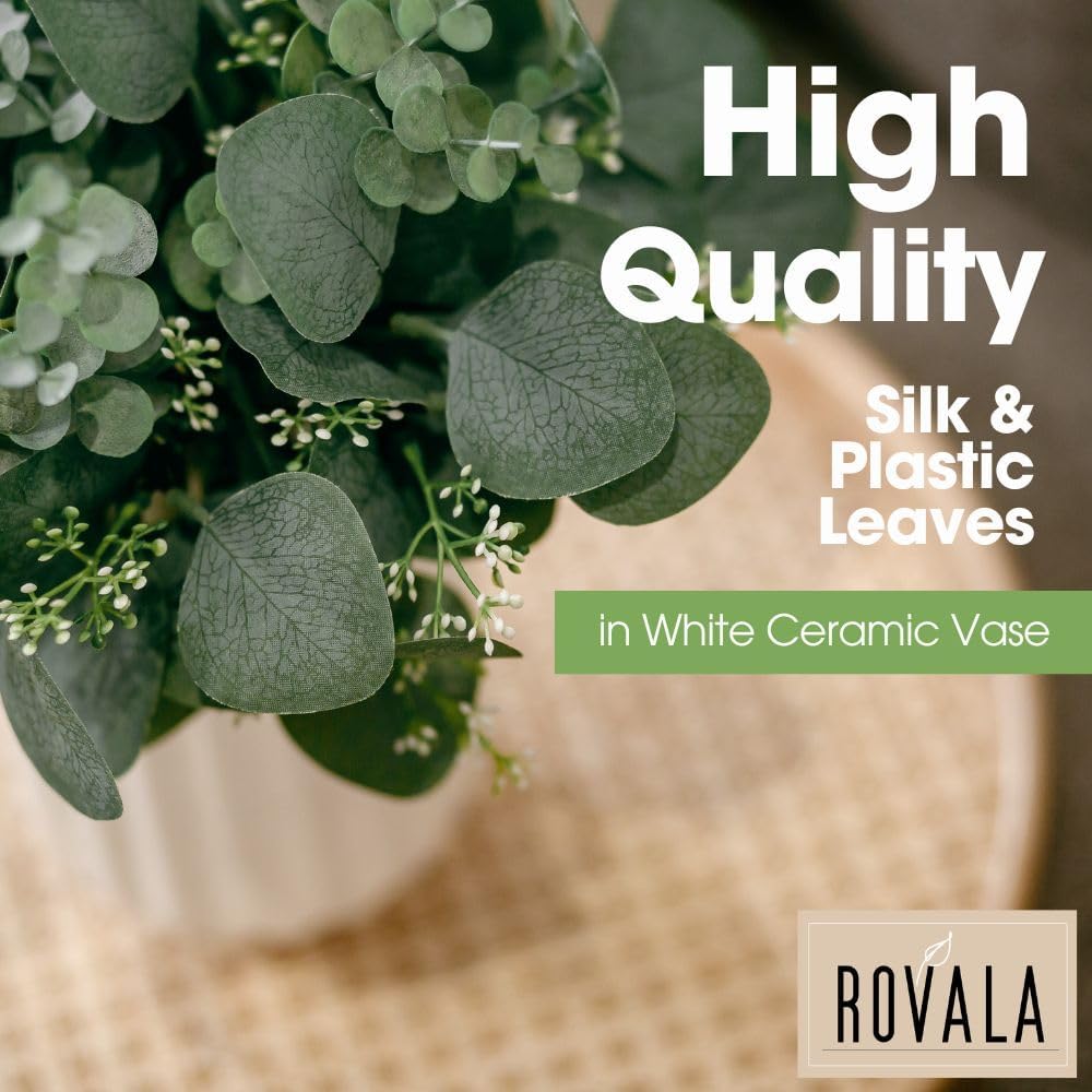 Realistic Fake Eucalyptus Plant with White Ceramic Vase