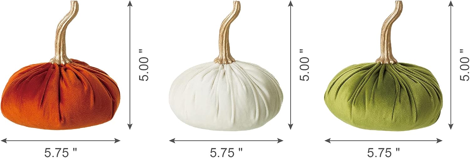 Glitzhome 3 Pack Velvet Pumpkins for Fall Decor