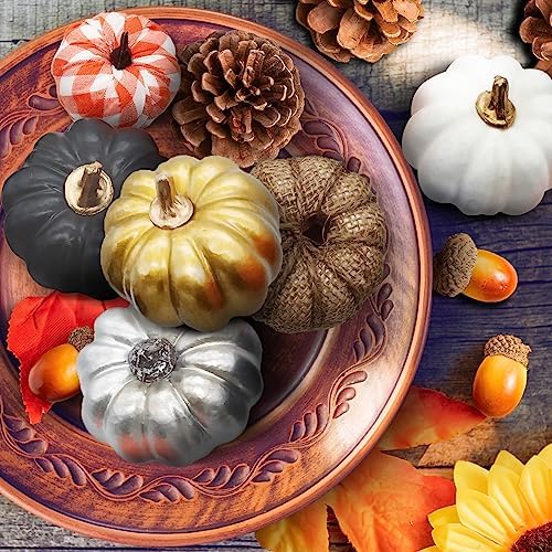 Ueerdand 16 Pc Fall Decor Artificial Pumpkins Set