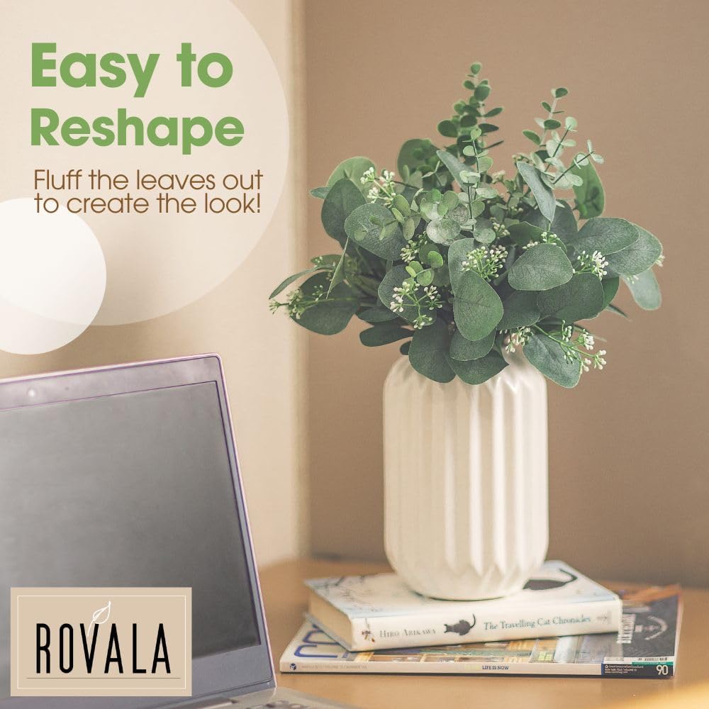 Realistic Fake Eucalyptus Plant with White Ceramic Vase