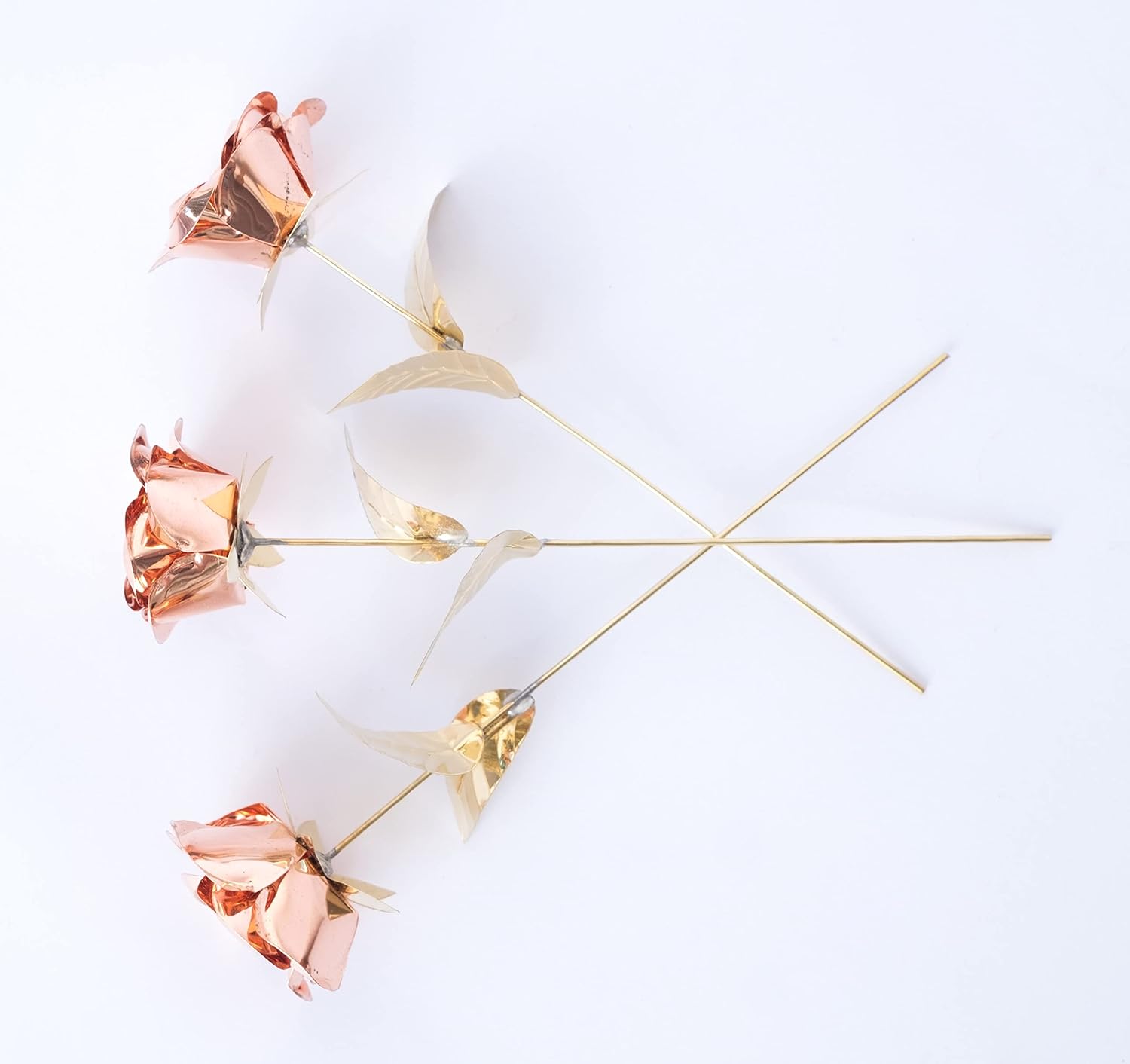 65 Inch Golden Metal Rose Sculpture - Hand Forged Copper Flower Gift