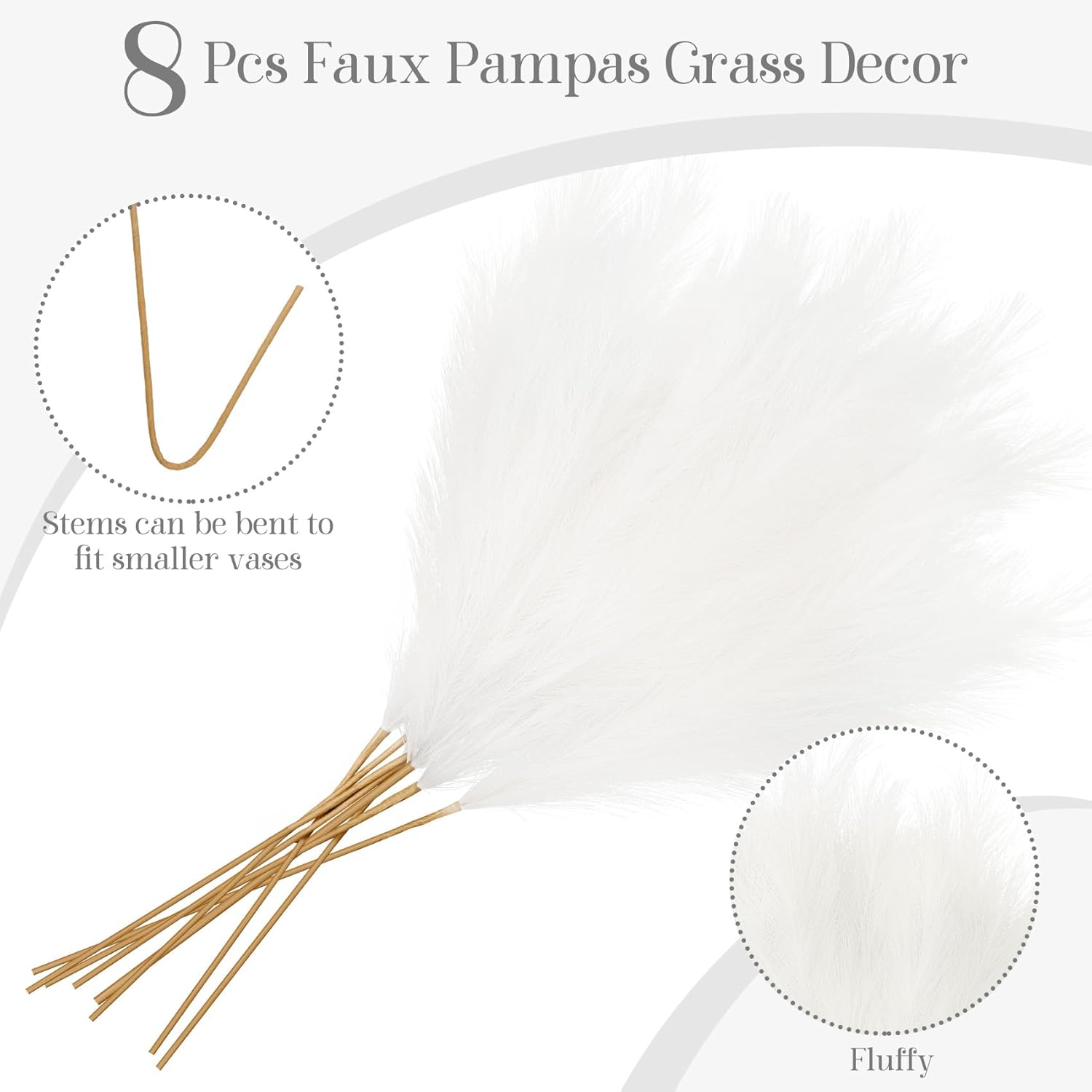Ouddy Decor 8 Pcs Faux Pampas Grass Ivory