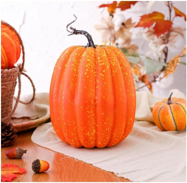 WESAPPINC 2PCS Large Orange Artificial Pumpkins for Seasonal Decor