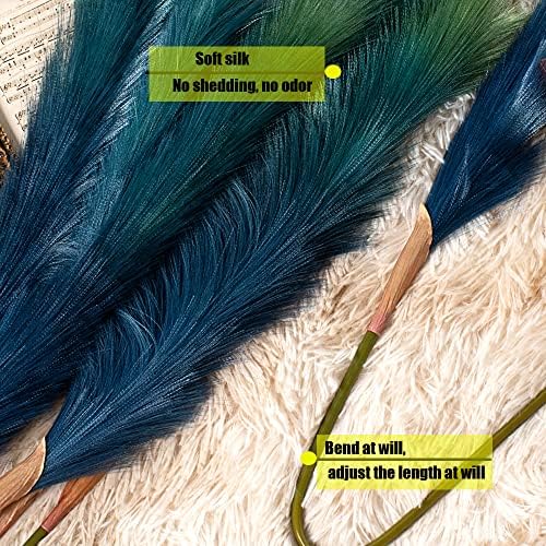 7Pcs Blue Artificial Pampas Grass Decor
