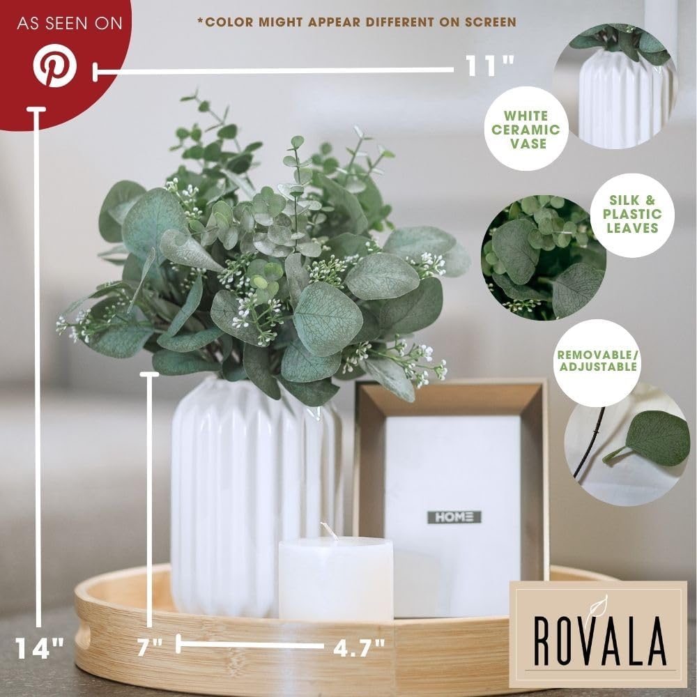 Realistic Fake Eucalyptus Plant with White Ceramic Vase