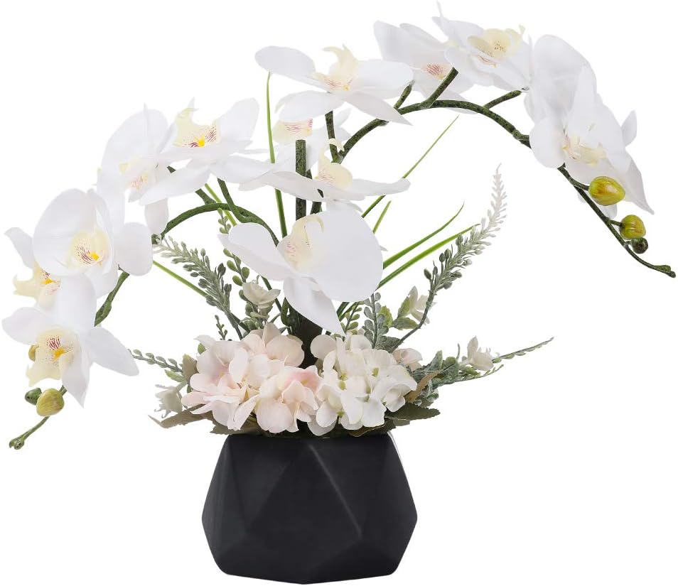 LESING Artificial Orchid Arrangement with Black Vase 1