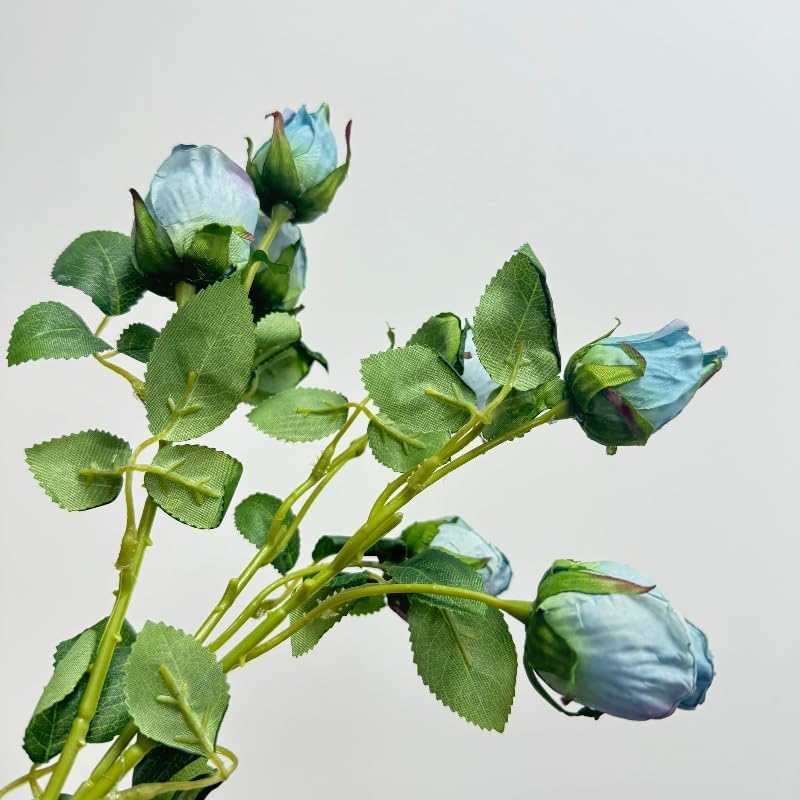 Urier 7 Heads Artificial Flowers Dried Roses Set 3Pcs Blue