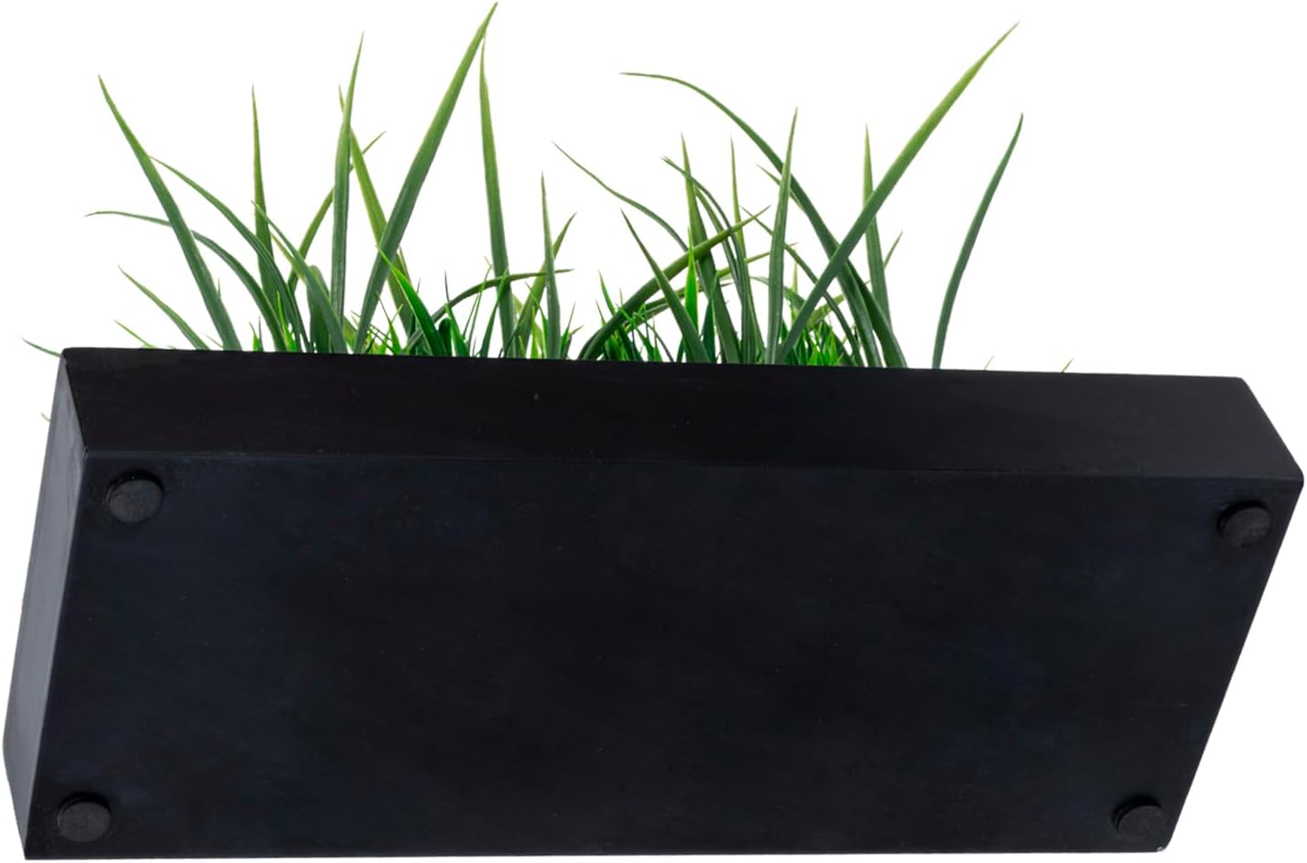 MyGift Artificial Grass Plants in Black Wood Planter