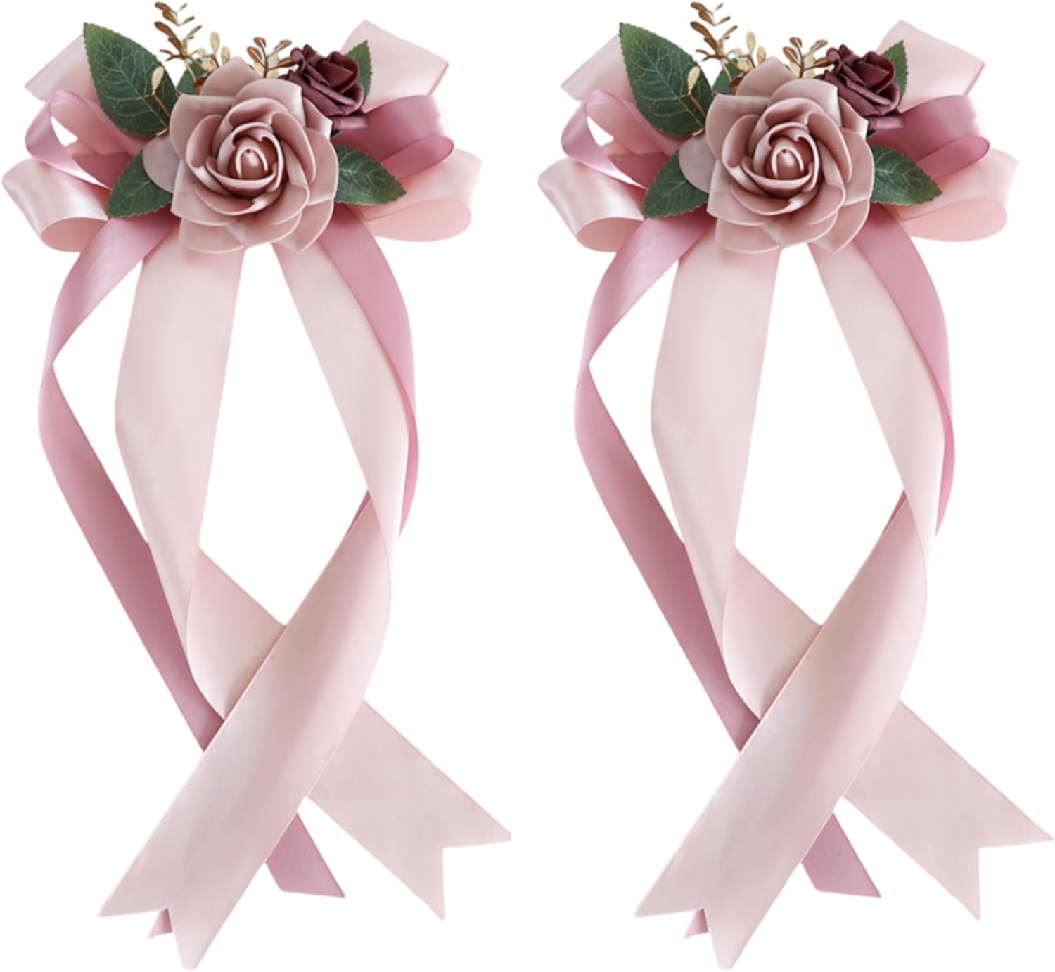 2 Packs Pink Artificial Flowers for Wedding Car Mirror