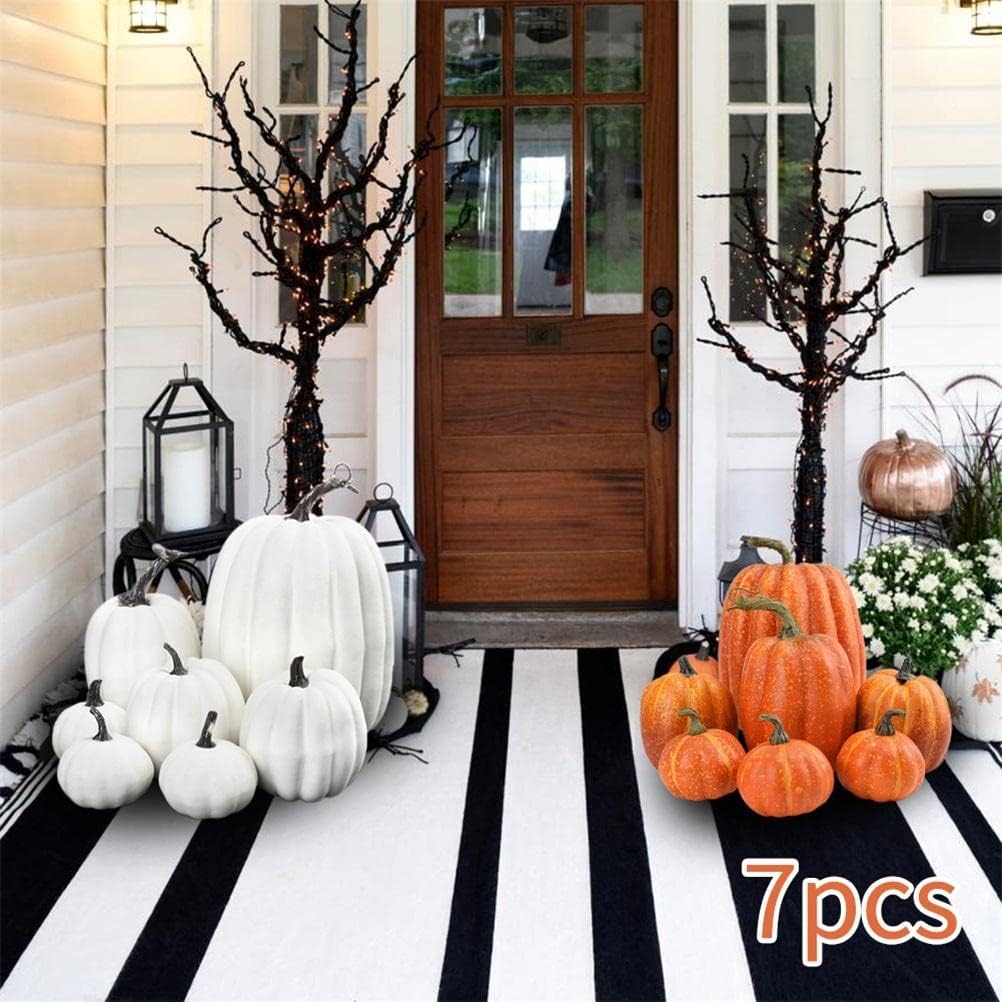 7Pcs Artificial Pumpkins Faux Foam Fall Decor Set
