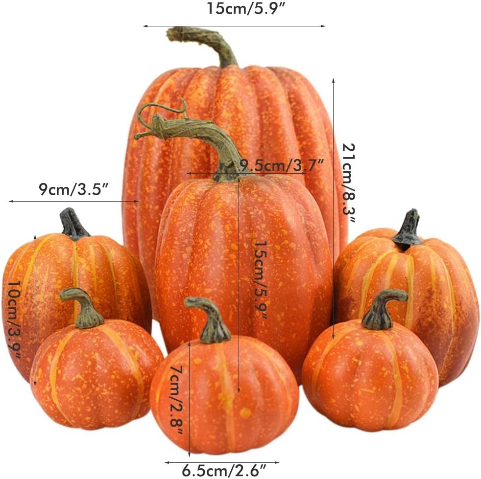 7Pcs Artificial Pumpkins Faux Foam Fall Decor Set