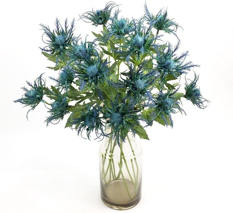 3 Branch Blue Artificial Thistle Flowers Bouquet