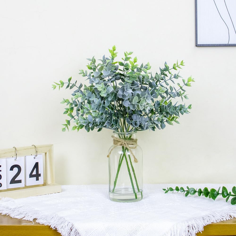 Lifelike Artificial Eucalyptus in Glass Vase with Faux Water