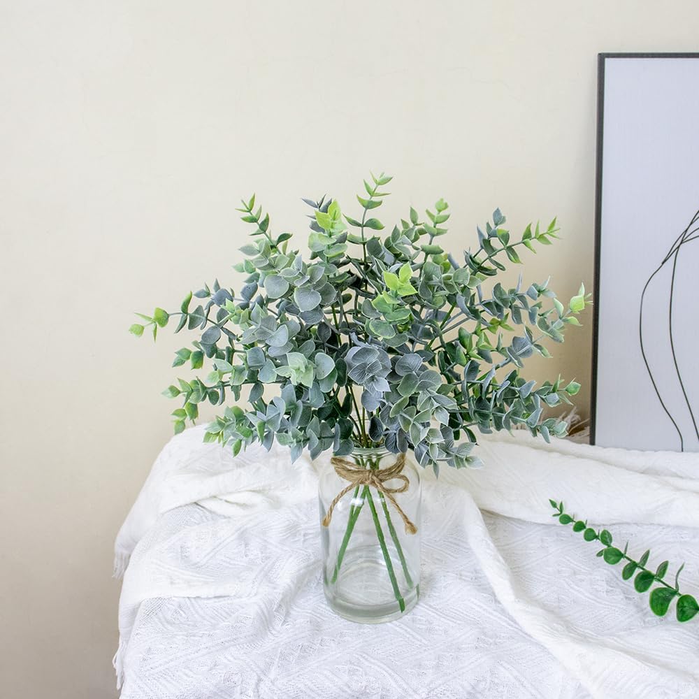 Lifelike Artificial Eucalyptus in Glass Vase with Faux Water