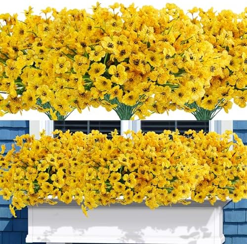 Uieke 72 Bundle UV Resistant Yellow Artificial Flowers for Outdoor Use