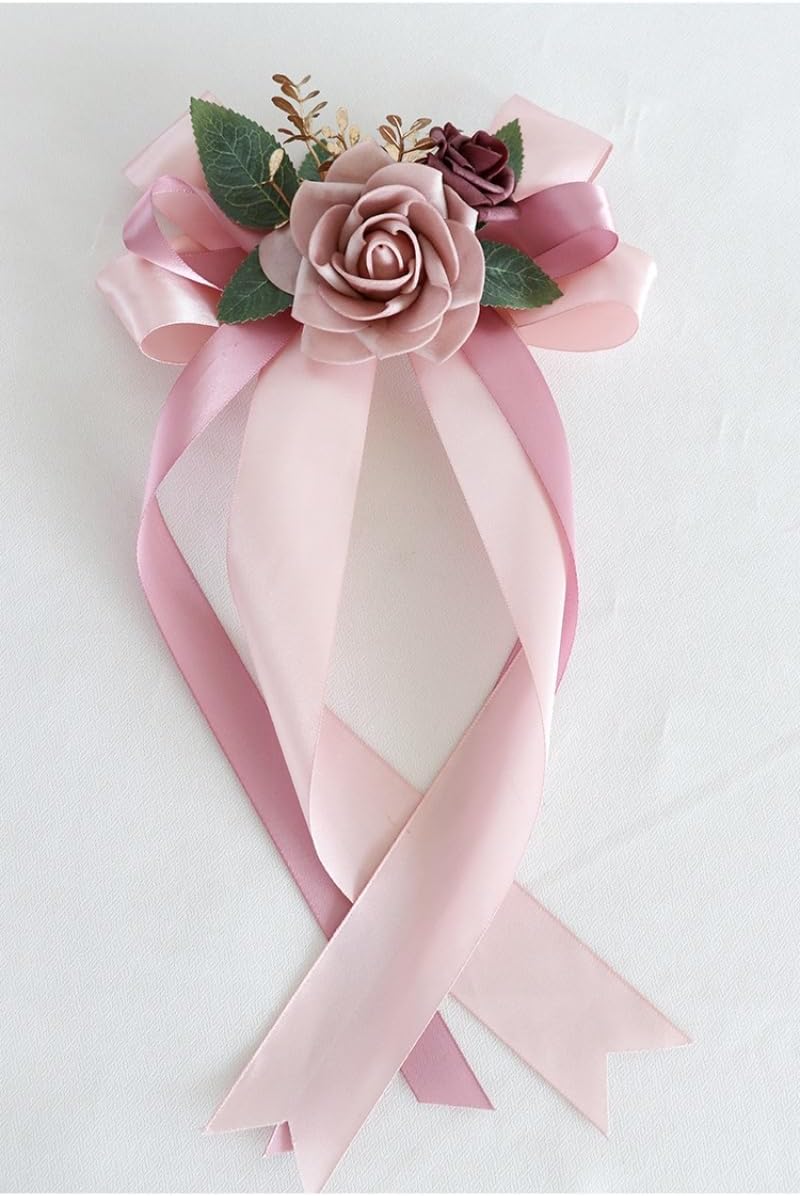 2 Packs Pink Artificial Flowers for Wedding Car Mirror