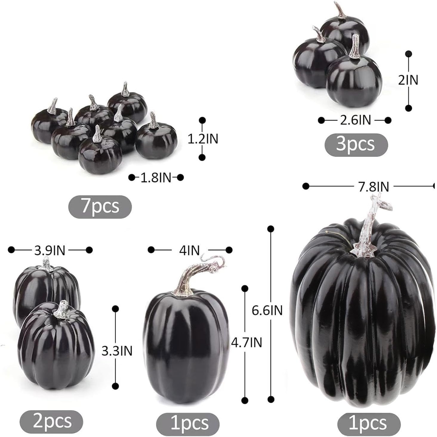 Fancyes Fake Pumpkins Foam Prop Set 14 Pieces Black