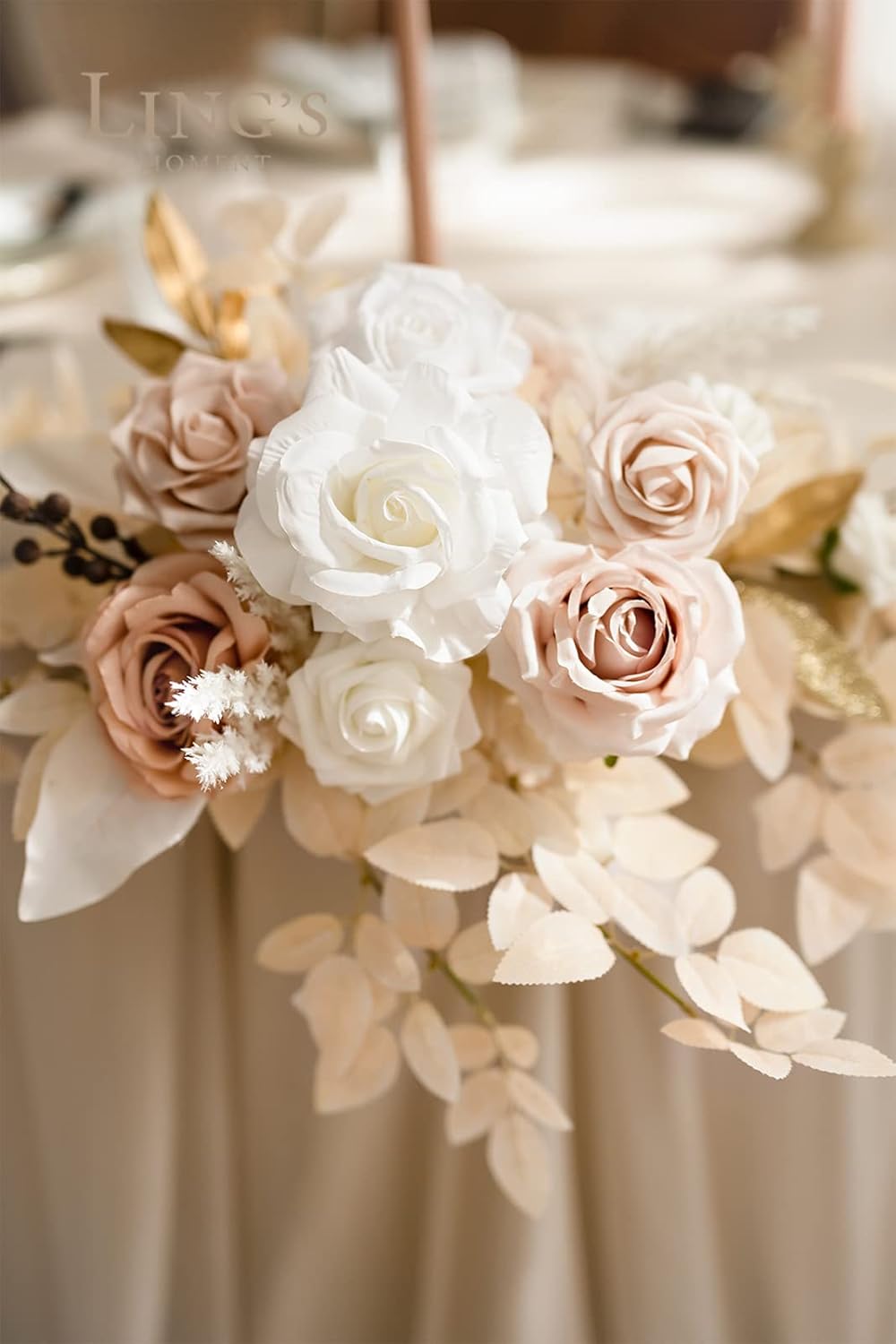 Lings Moment 2PCS White Beige Artificial Floral Centerpieces