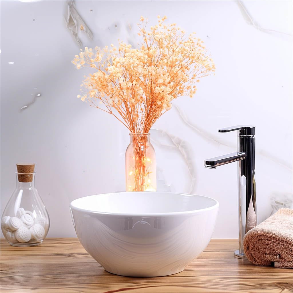 Dried Flowers Babys Breath Bouquet Glass Vase with Artificial Crystals