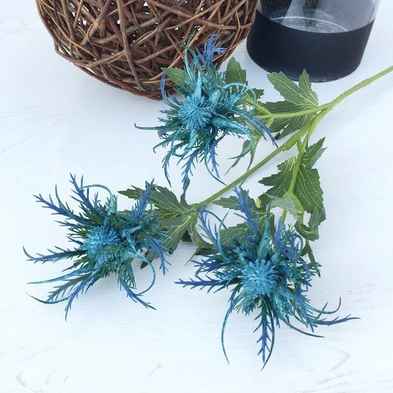 3 Branch Blue Artificial Thistle Flowers Bouquet