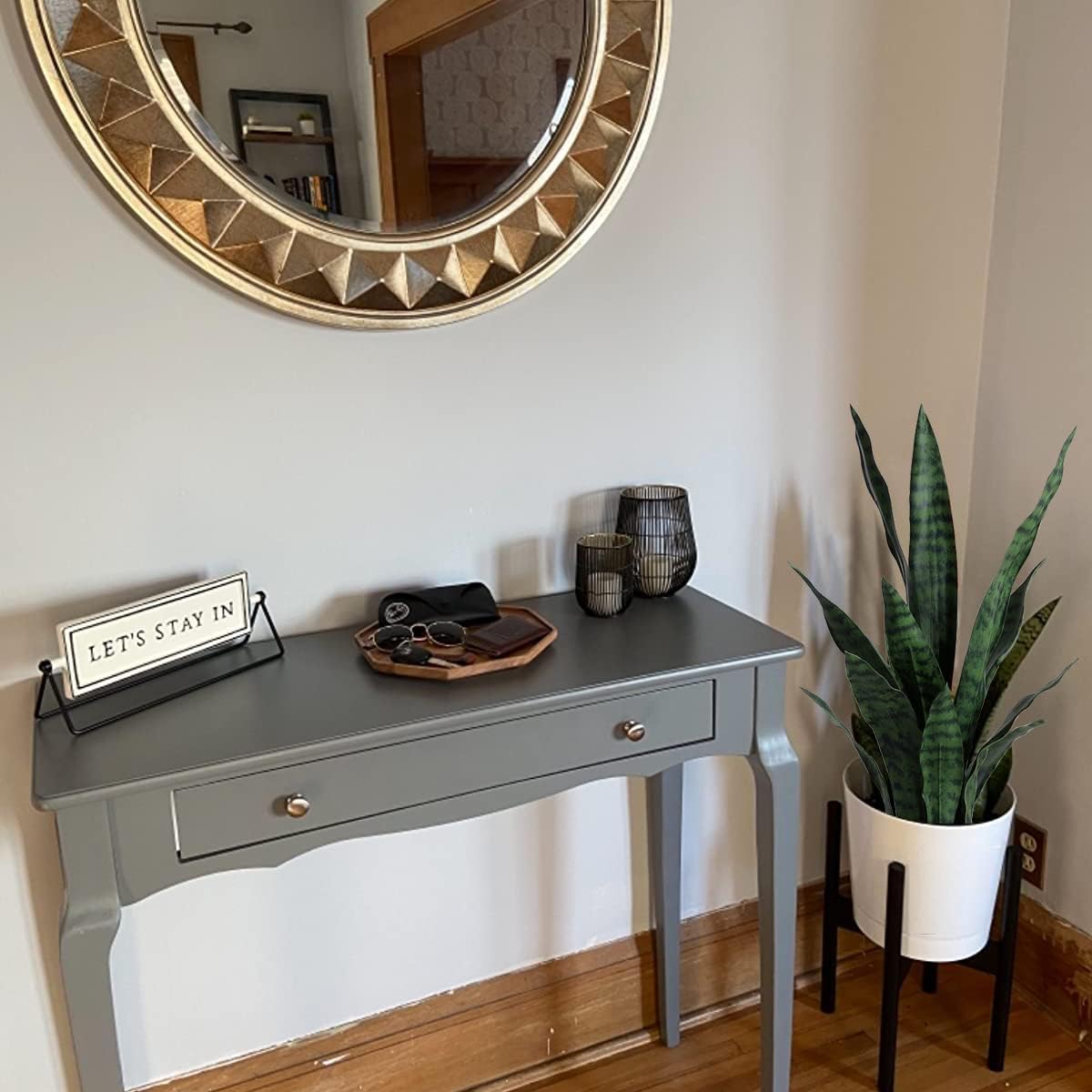 Beebel Artificial Sansevieria Snake Plant with Black Planter