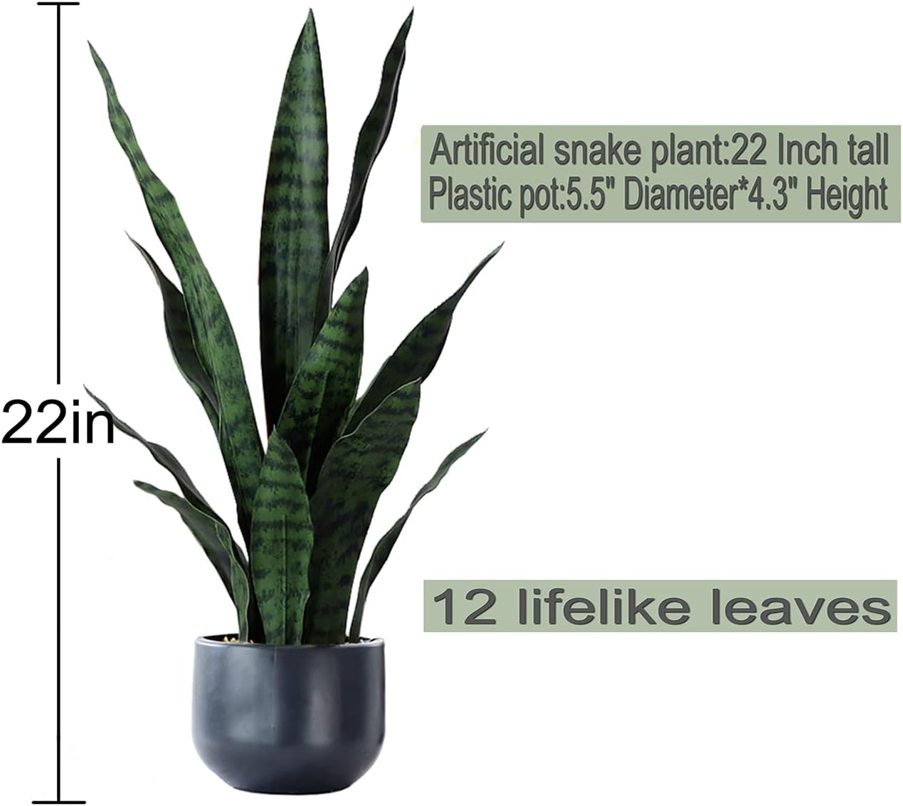 Beebel Artificial Sansevieria Snake Plant with Black Planter