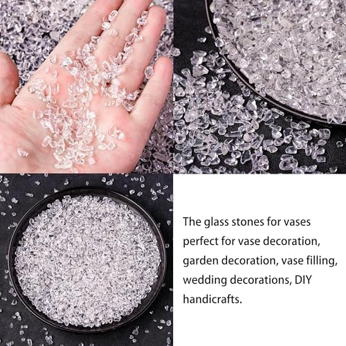 Dried Flowers Babys Breath Bouquet Glass Vase with Artificial Crystals