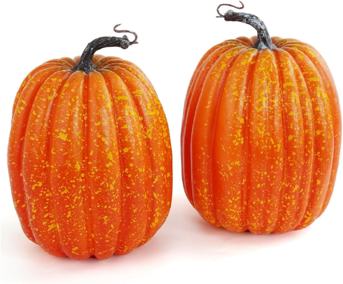 WESAPPINC 2PCS Large Orange Artificial Pumpkins for Seasonal Decor