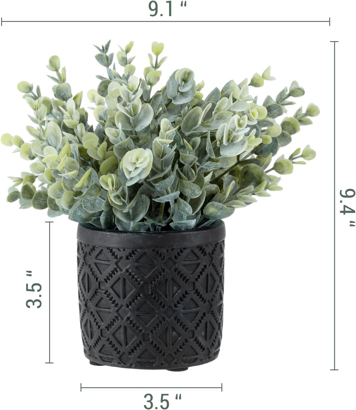 MyGift Artificial Eucalyptus Plant in Gray Concrete Pots with Geometric Pattern
