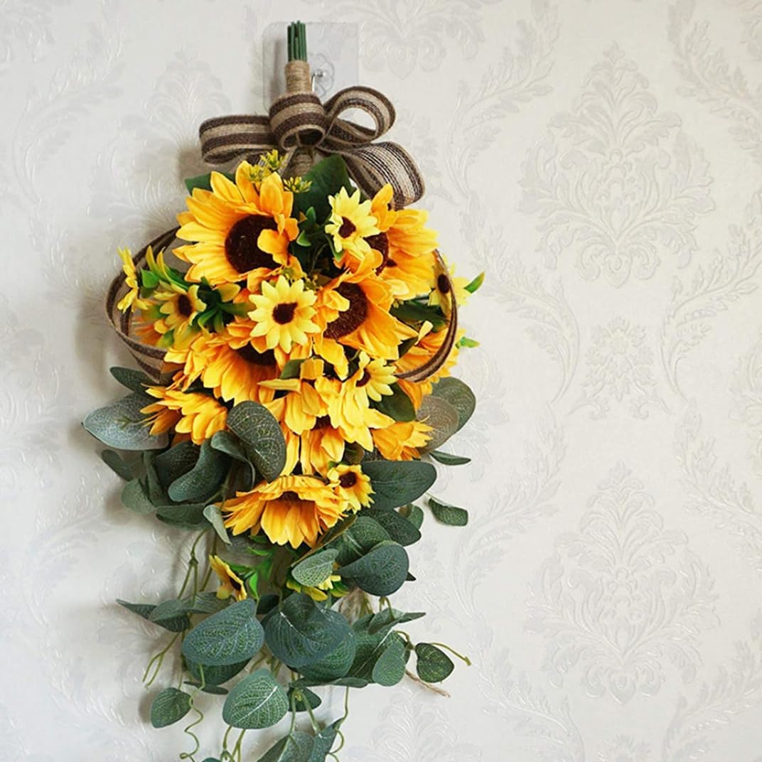 Kalastussaari Artificial Sunflower Teardrop Wreath Wall Hanging