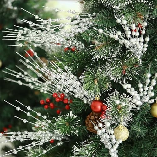 20 Pack Silver Glitter Berry Stems for Christmas Decor