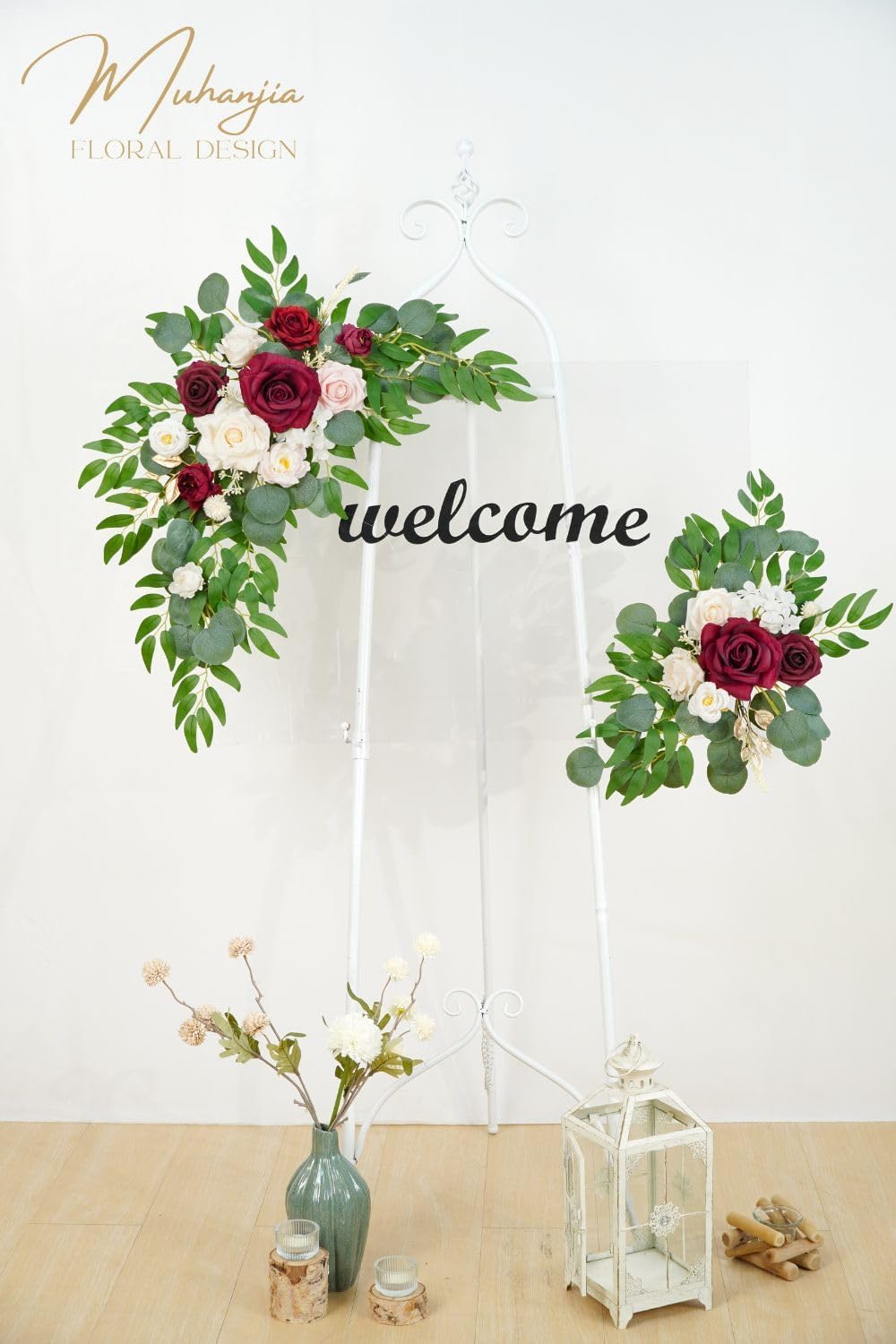 Red Wedding Sign Faux Flower Swag Set of 2