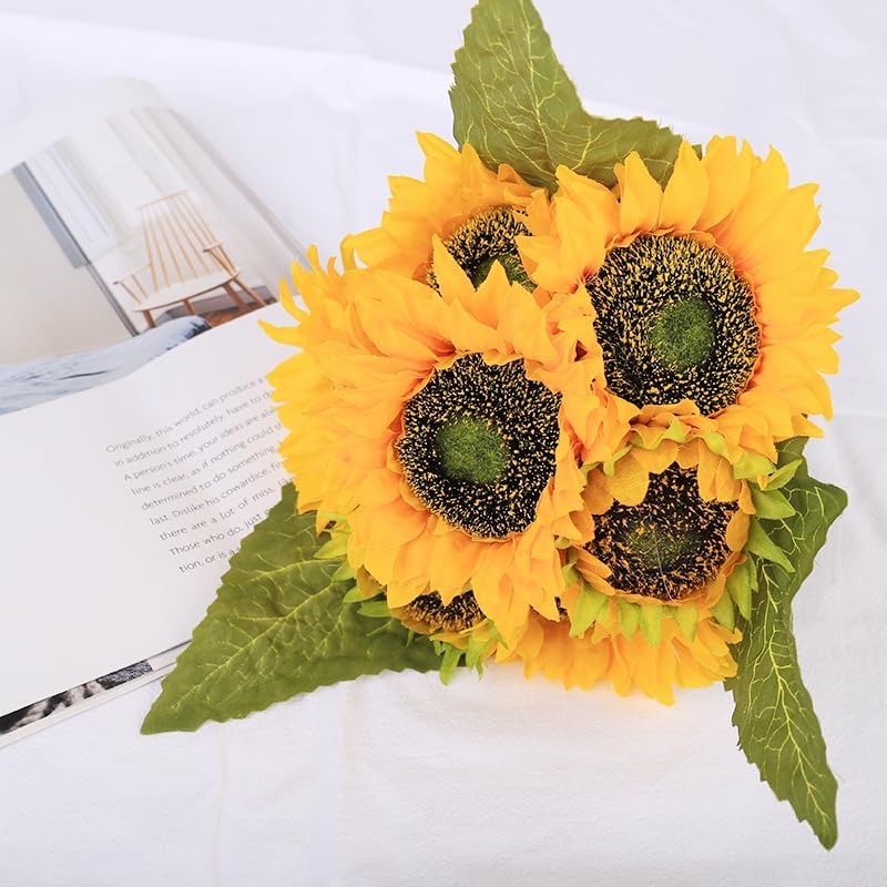 8PCS Artificial Yellow Sunflower Home Decor Set