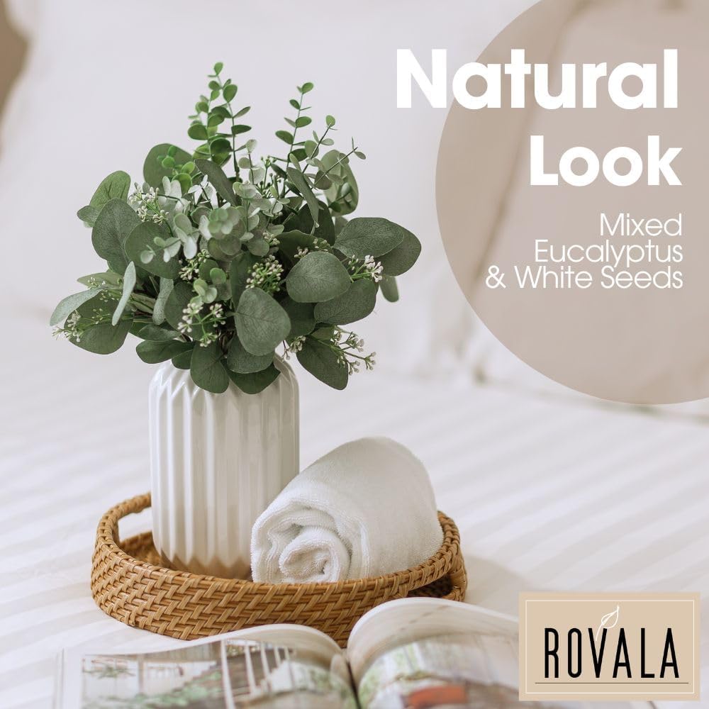 Realistic Fake Eucalyptus Plant with White Ceramic Vase