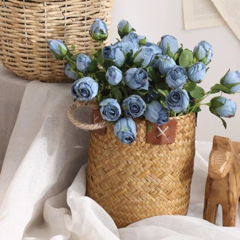 Urier 7 Heads Artificial Flowers Dried Roses Set 3Pcs Blue