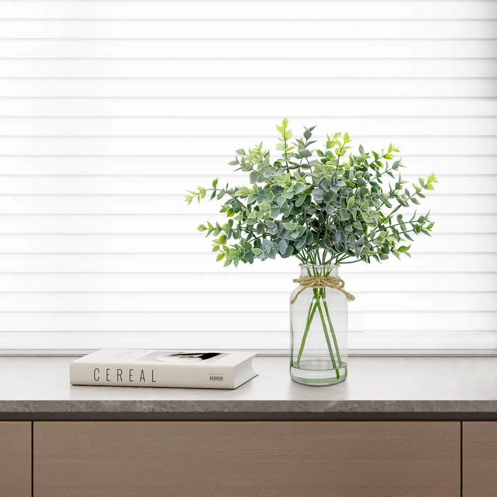 Lifelike Artificial Eucalyptus in Glass Vase with Faux Water