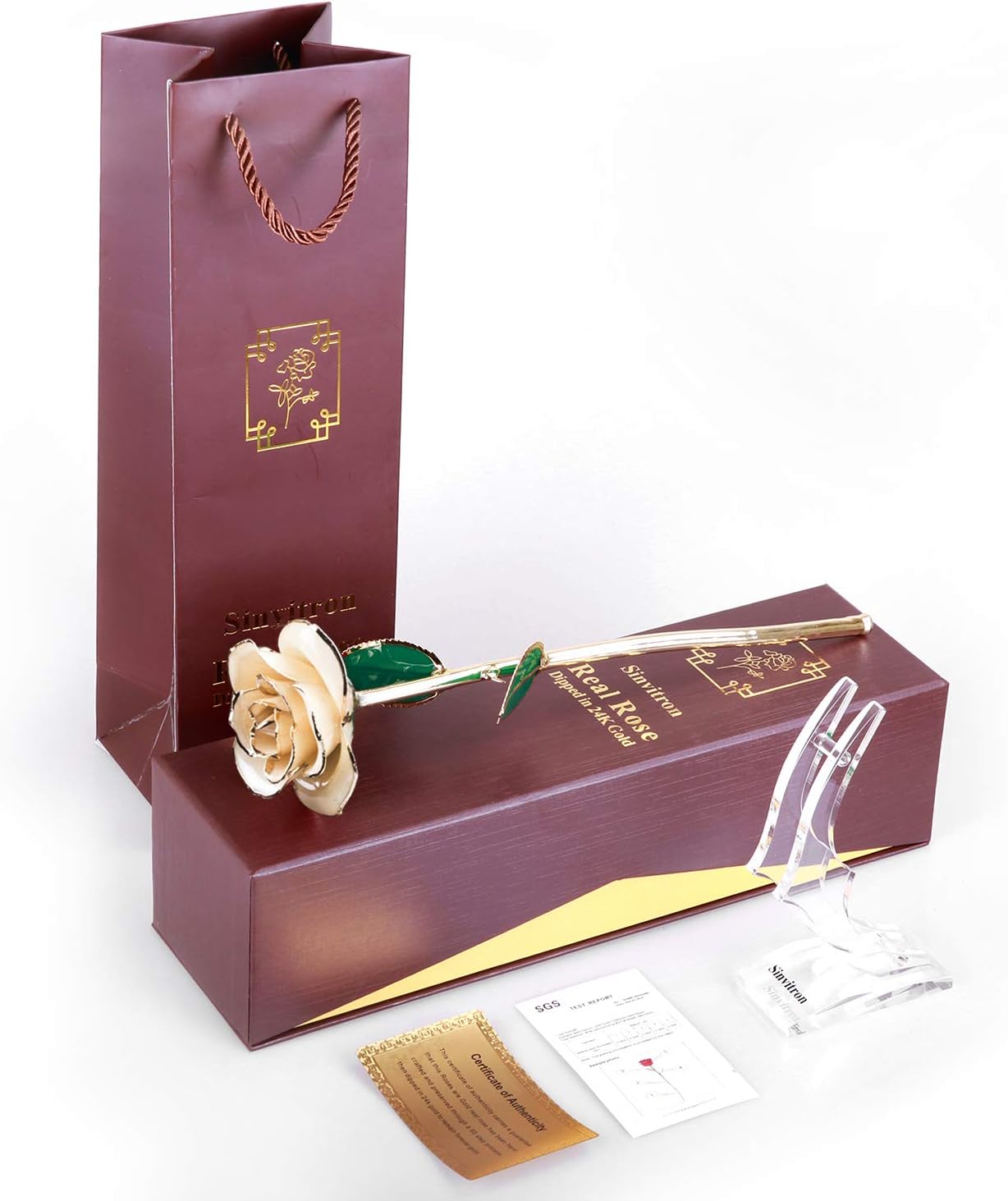 Sinvitron 24K Gold Dipped Infinity Rose Decor
