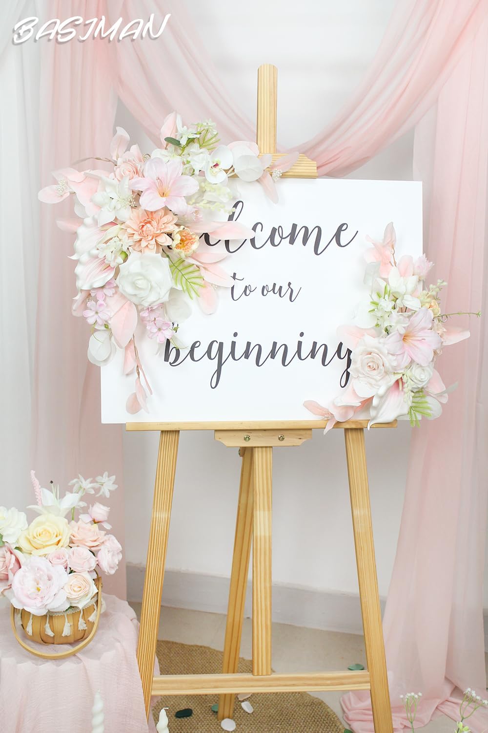 BASIMAN Set of 2 Wedding Flowers and Welcome Sign